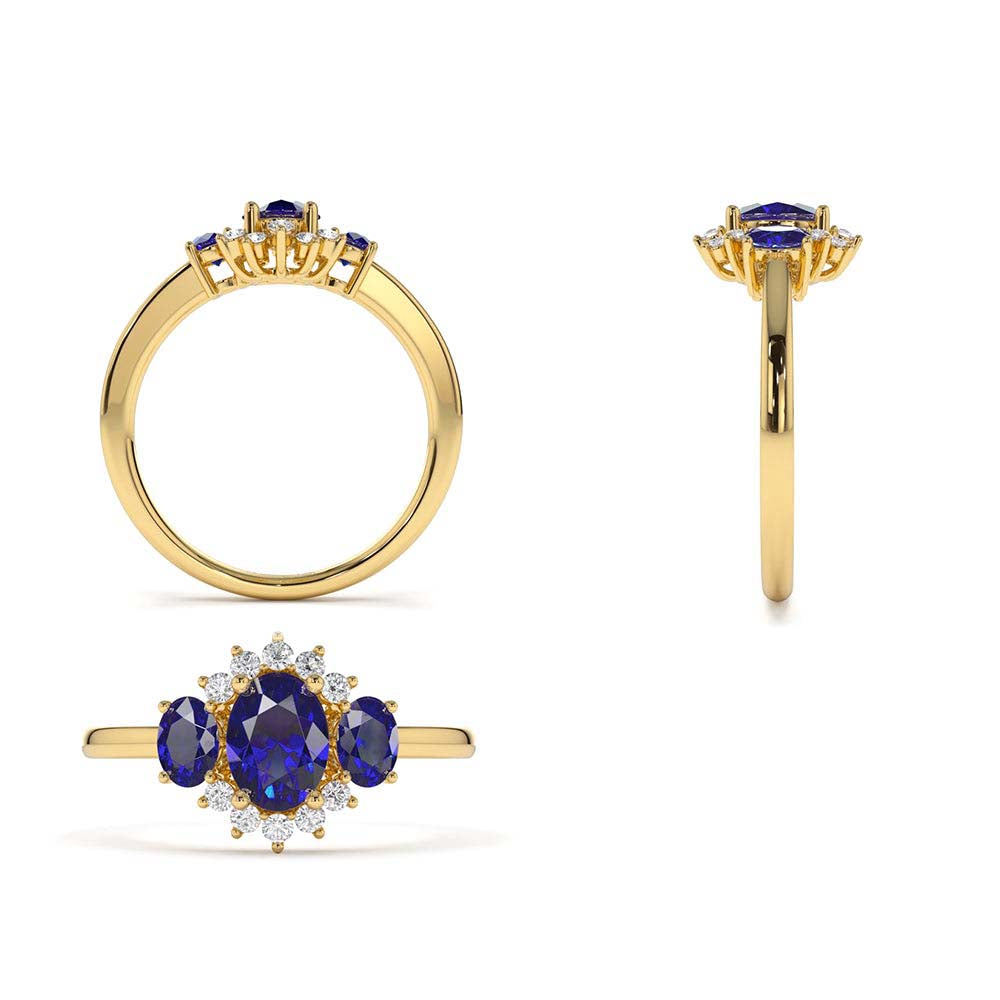 14K Three Stone Sapphire Cluster Ring - view 5