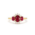 14K Three Stone Ruby Cluster Ring by Orlina Fine