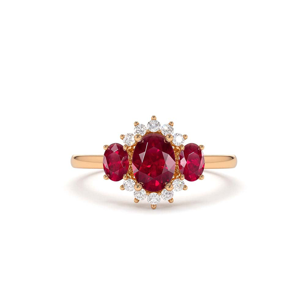 14K Three Stone Ruby Cluster Ring - view 2
