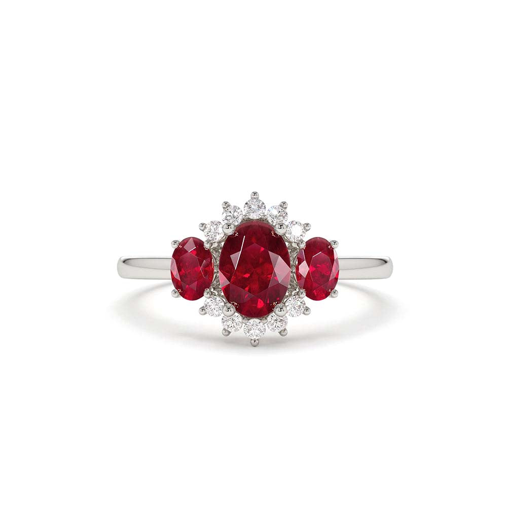 14K Three Stone Ruby Cluster Ring - view 3