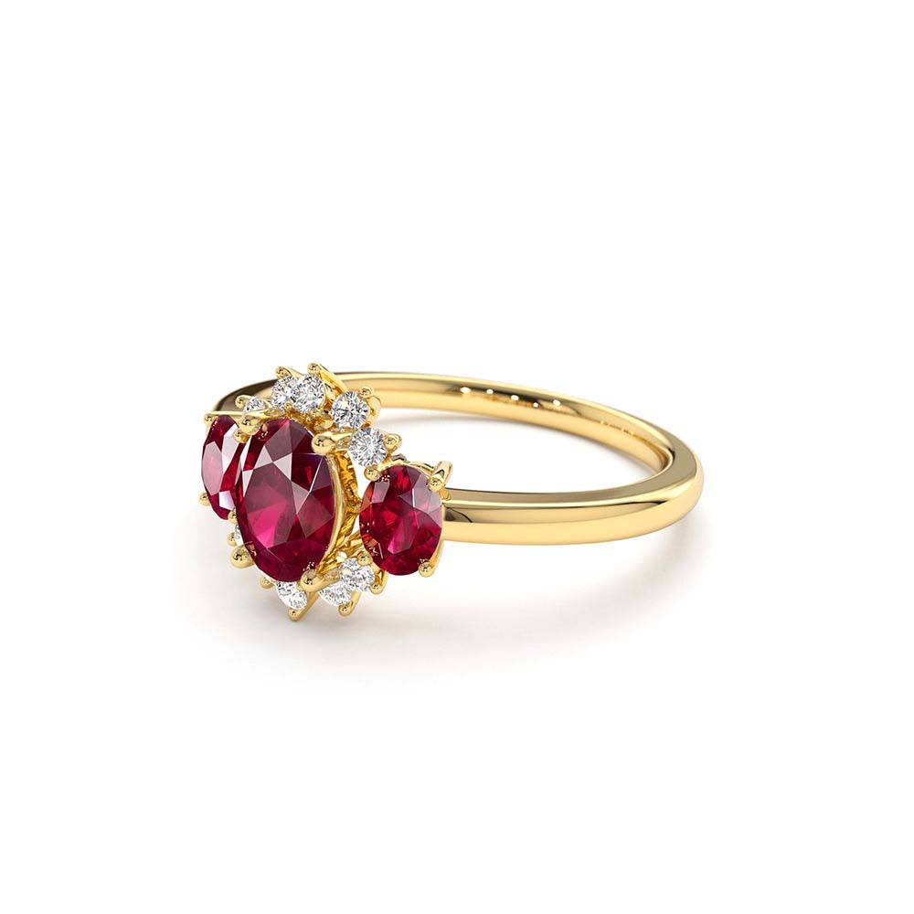 14K Three Stone Ruby Cluster Ring - view 4