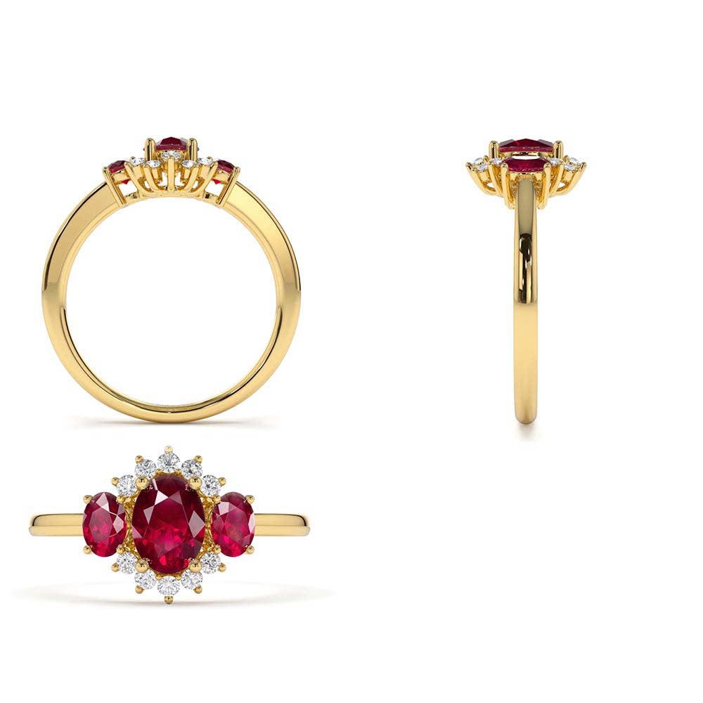 14K Three Stone Ruby Cluster Ring - view 5