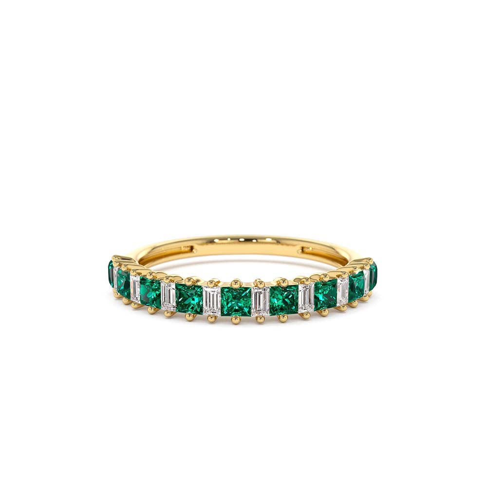 14K Unique Princess Cut Emerald and Baguette Diamond Ring by Orlina Fine