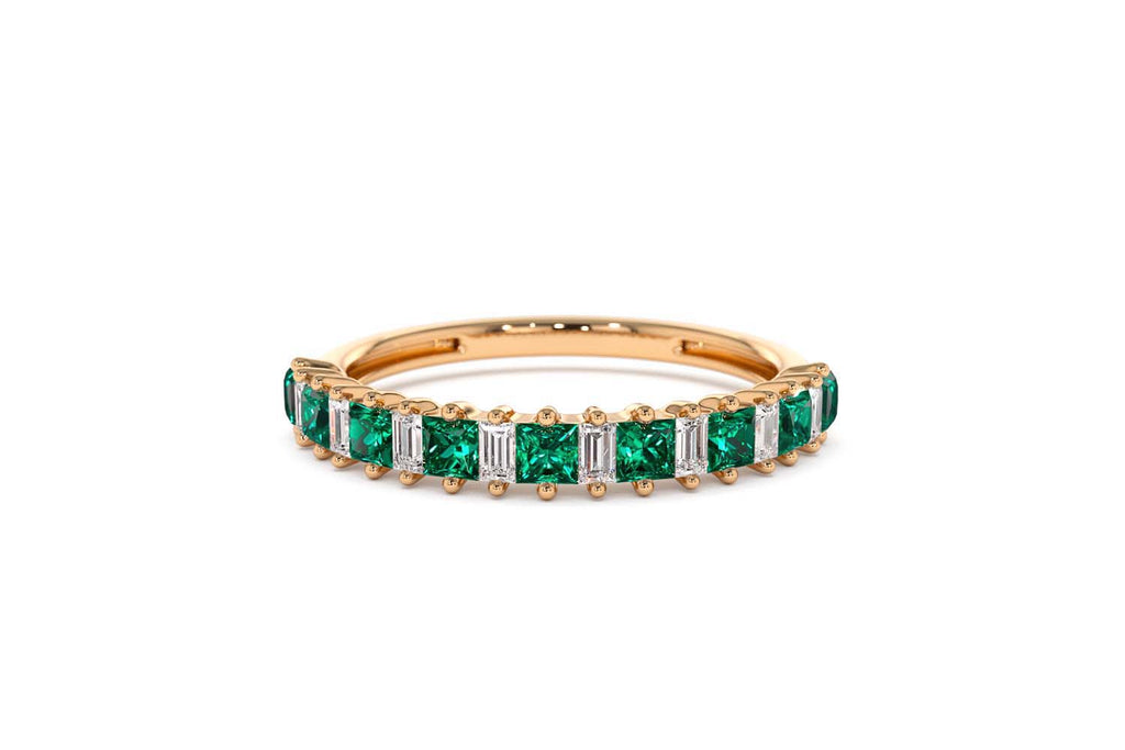 14K Unique Princess Cut Emerald and Baguette Diamond Ring - view 7