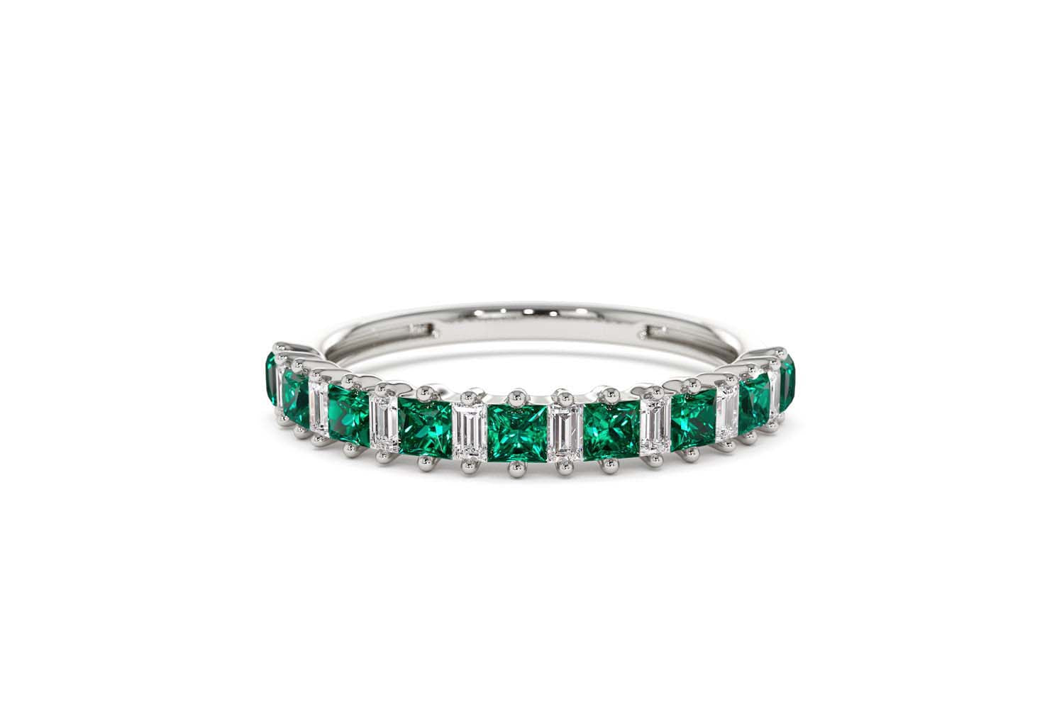 14K Unique Princess Cut Emerald and Baguette Diamond Ring - view 8