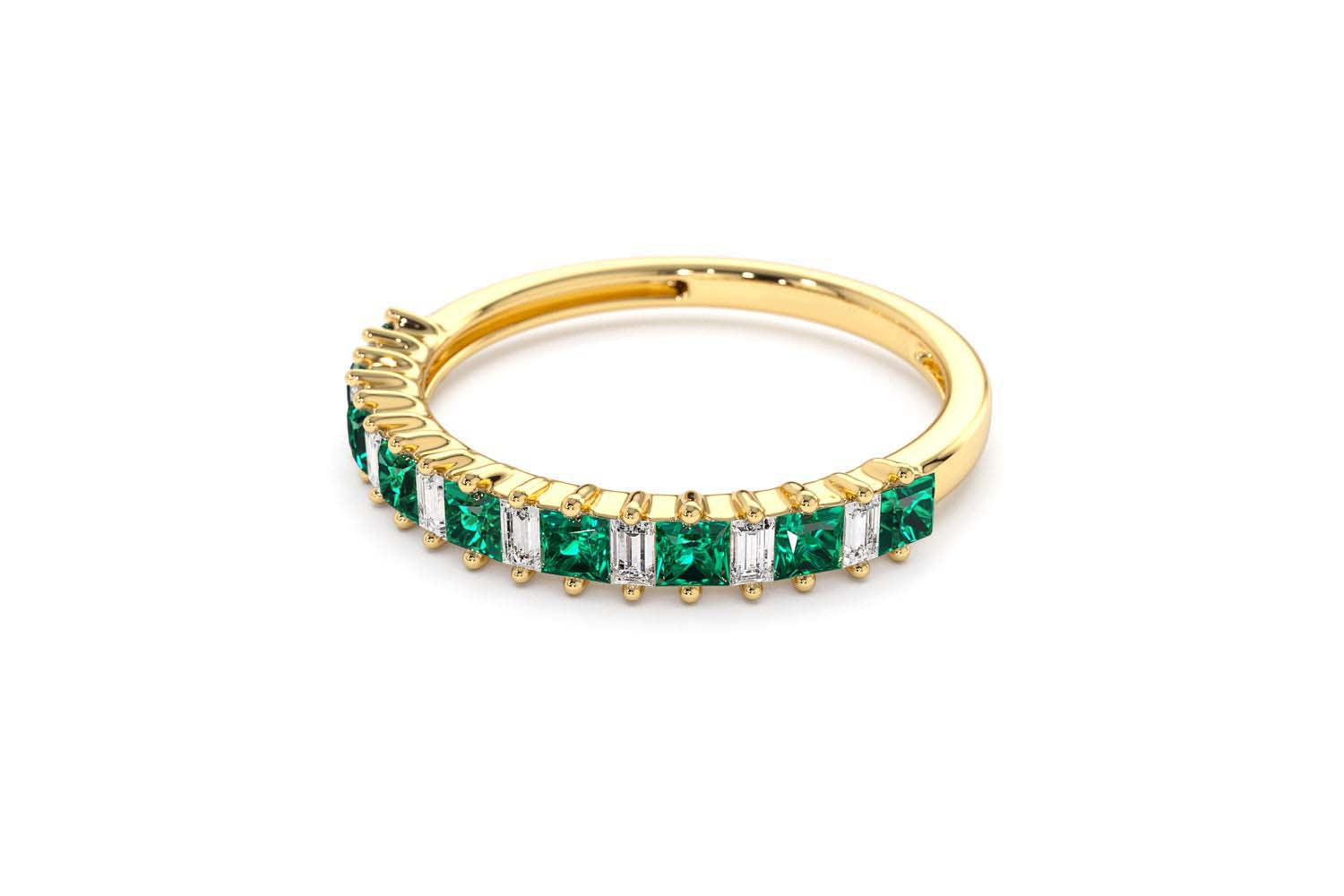 14K Unique Princess Cut Emerald and Baguette Diamond Ring - view 9