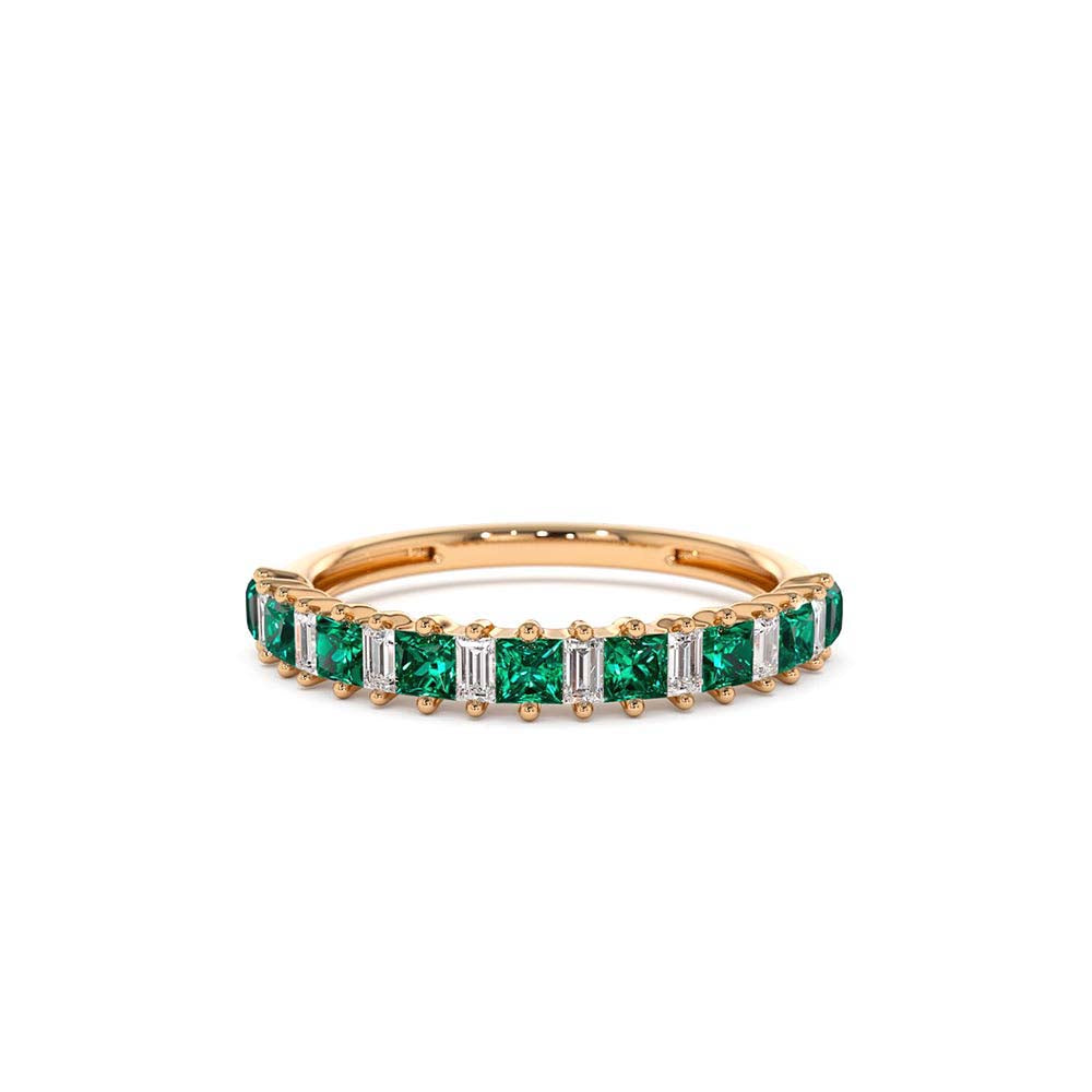14K Unique Princess Cut Emerald and Baguette Diamond Ring - view 2