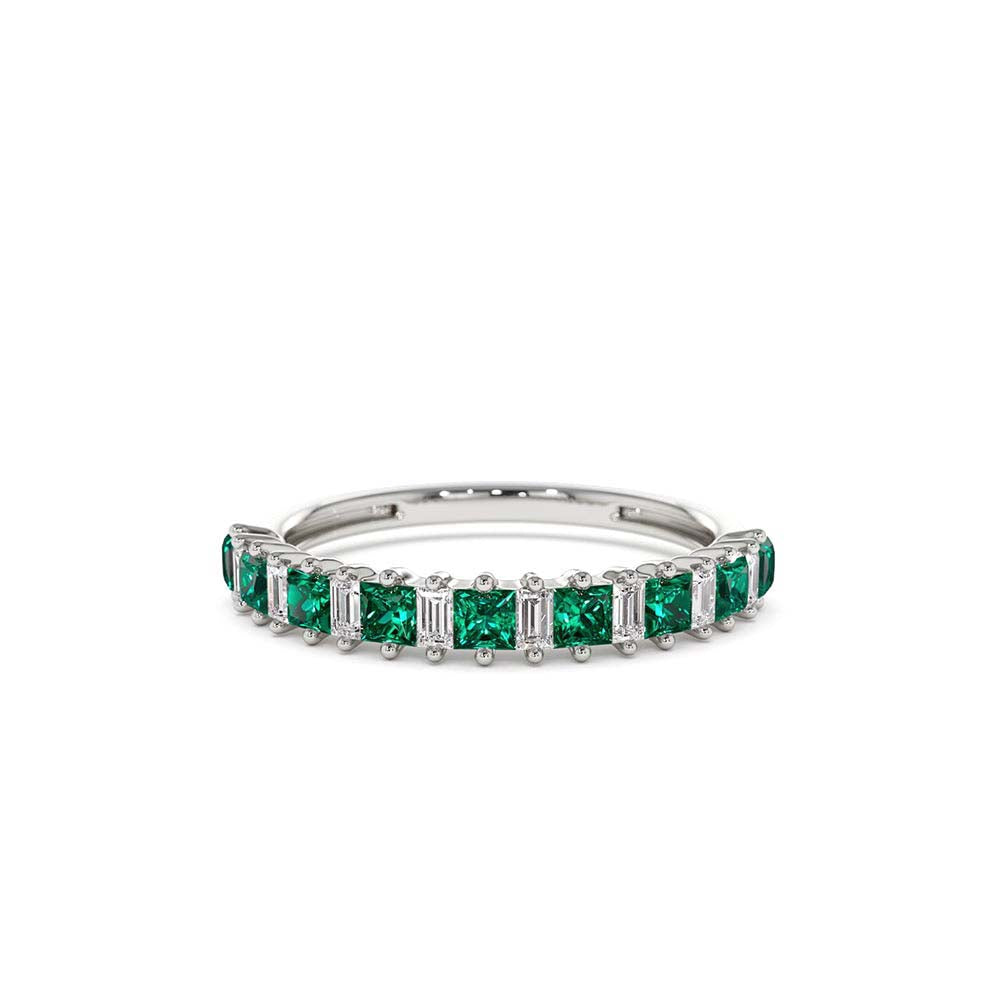 14K Unique Princess Cut Emerald and Baguette Diamond Ring - view 3