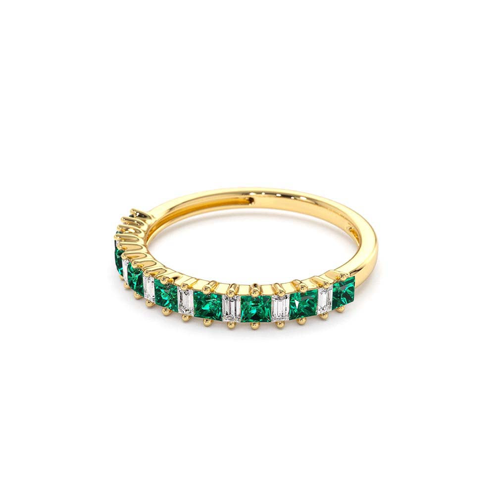 14K Unique Princess Cut Emerald and Baguette Diamond Ring - view 4