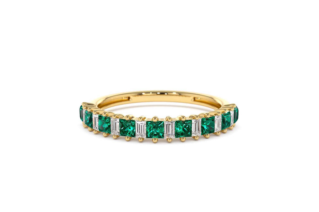 14K Unique Princess Cut Emerald and Baguette Diamond Ring - view 6