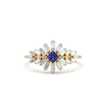 14K Baguette Diamond Ring with Square Sapphire by Orlina Fine