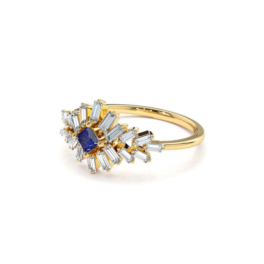 14K Baguette Diamond Ring with Square Sapphire - view 4