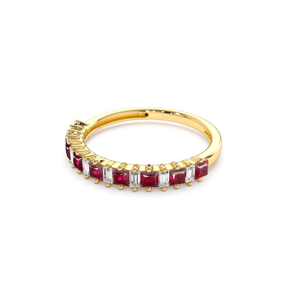 14K Unique Princess Cut Ruby and Baguette Diamond Ring - view 4