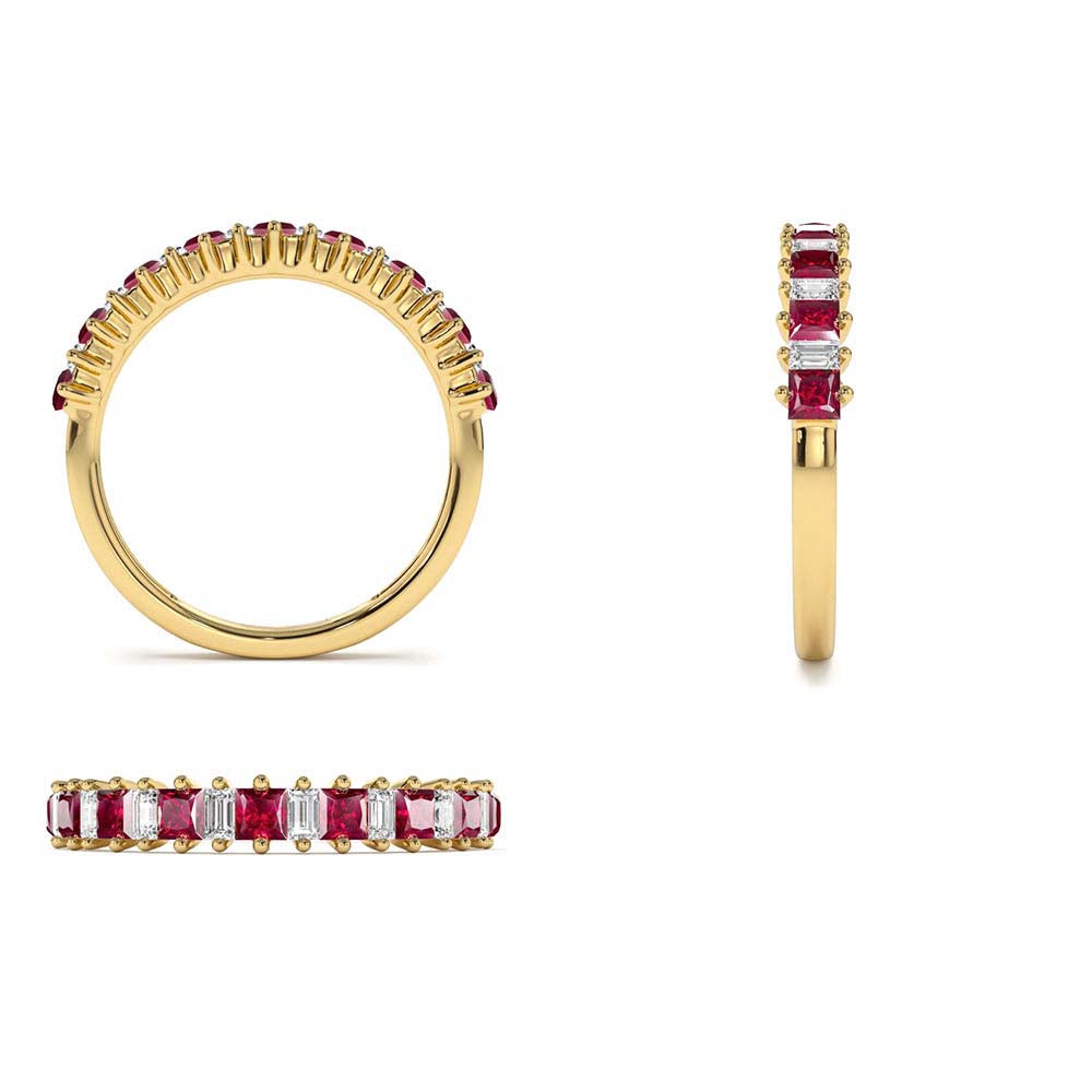 14K Unique Princess Cut Ruby and Baguette Diamond Ring - view 5