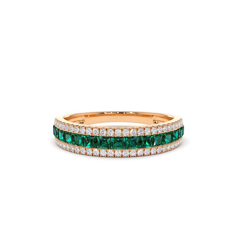 14K Half Eternity Square Emerald Anniversary Ring - view 2
