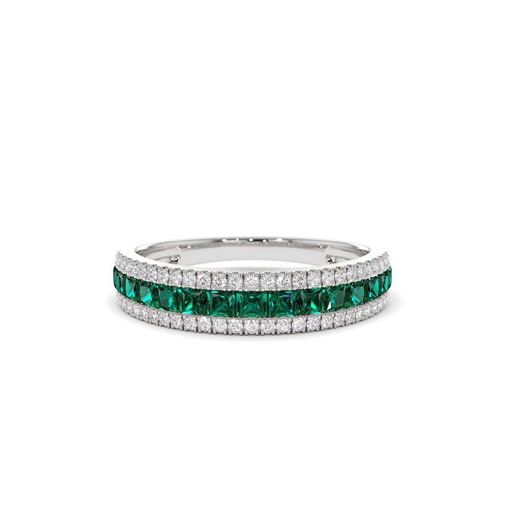 14K Half Eternity Square Emerald Anniversary Ring - view 3