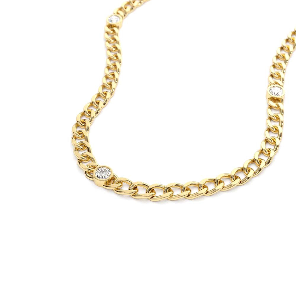 14K Gold Cuban Link Necklace w/ Bezel Setting Diamond - view 2