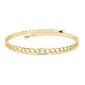 14K Gold Cuban Link Bracelet w/ Emerald Cut Diamond by Orlina Fine