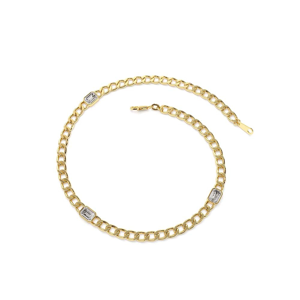 14K Gold Cuban Link Bracelet w/ Emerald Cut Diamond - view 2
