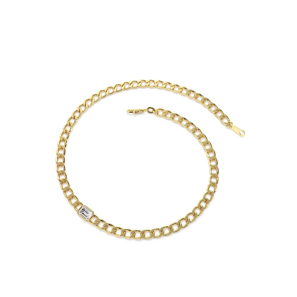 14K Gold Cuban Link Bracelet w/ Emerald Cut Diamond - view 3