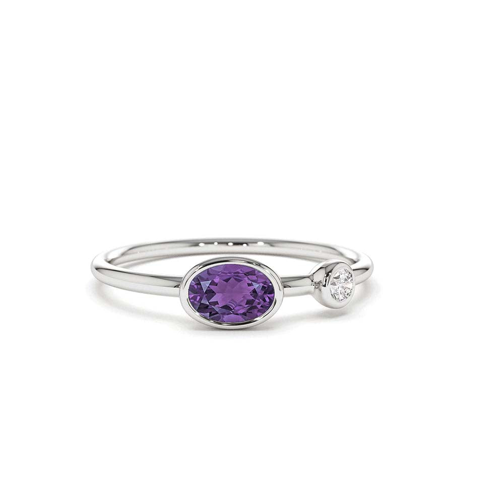 14K Gold Oval Shape Amethyst and Diamond Ring - view 3