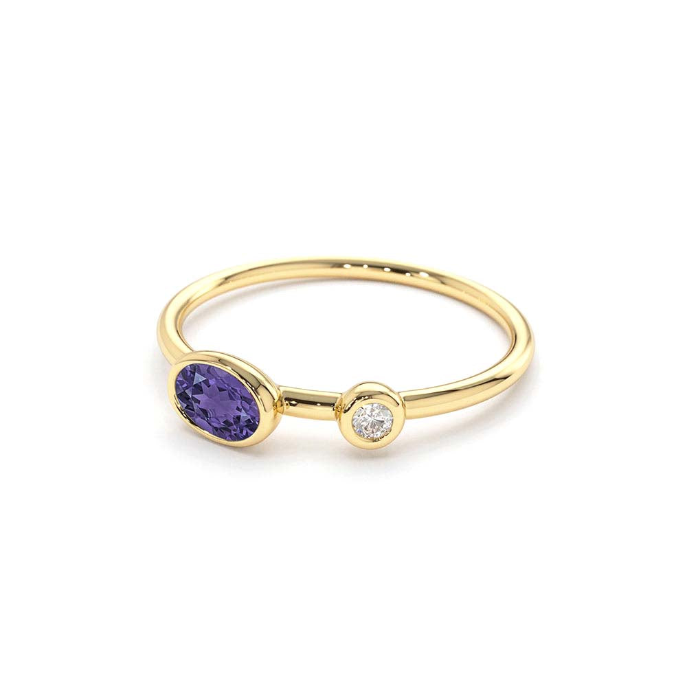 14K Gold Oval Shape Amethyst and Diamond Ring - view 4