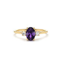 14K Gold Oval Shape Amethyst and Diamond 3 Stone Ring by Orlina Fine