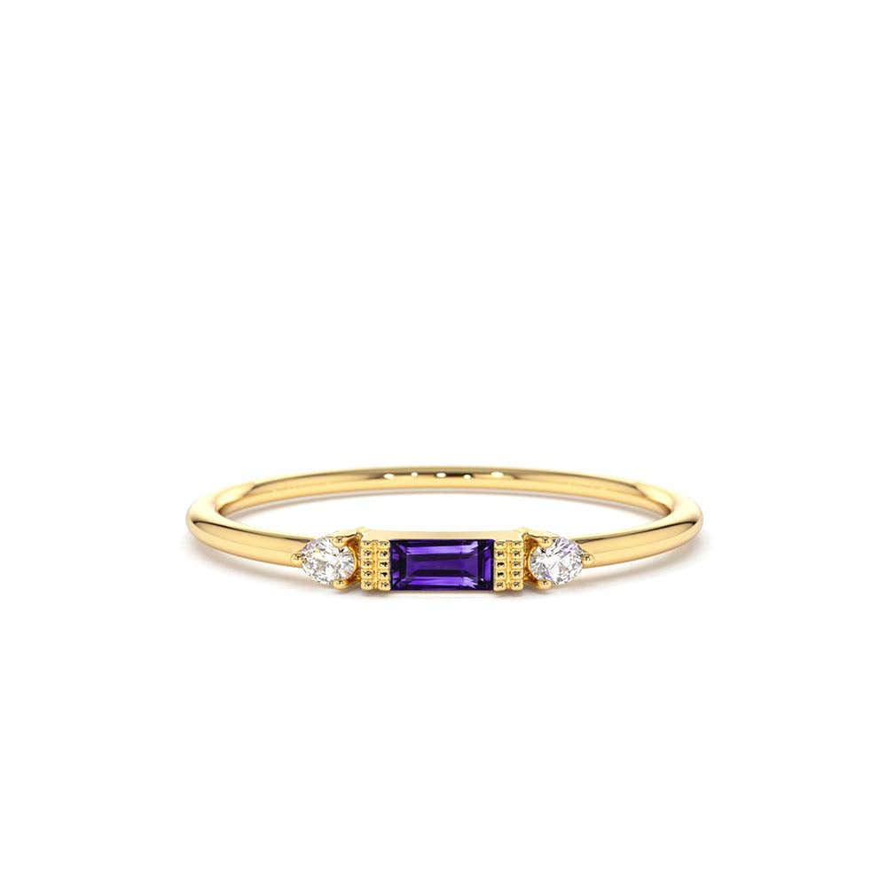 14K Gold Baguette Amethyst With Diamond Ring by Orlina Fine