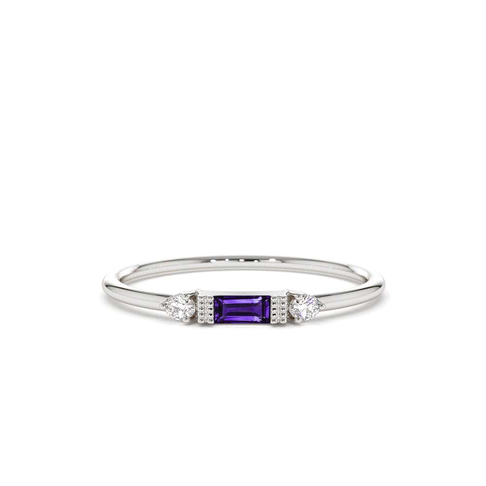 14K Gold Baguette Amethyst With Diamond Ring - view 3