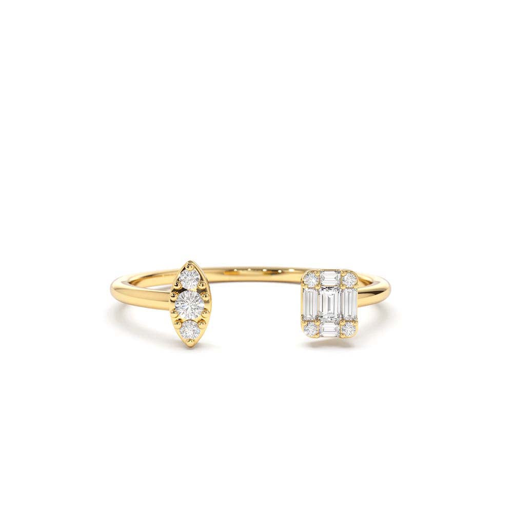 14K Gold Diamond Baguette Cuff Ring by Orlina Fine