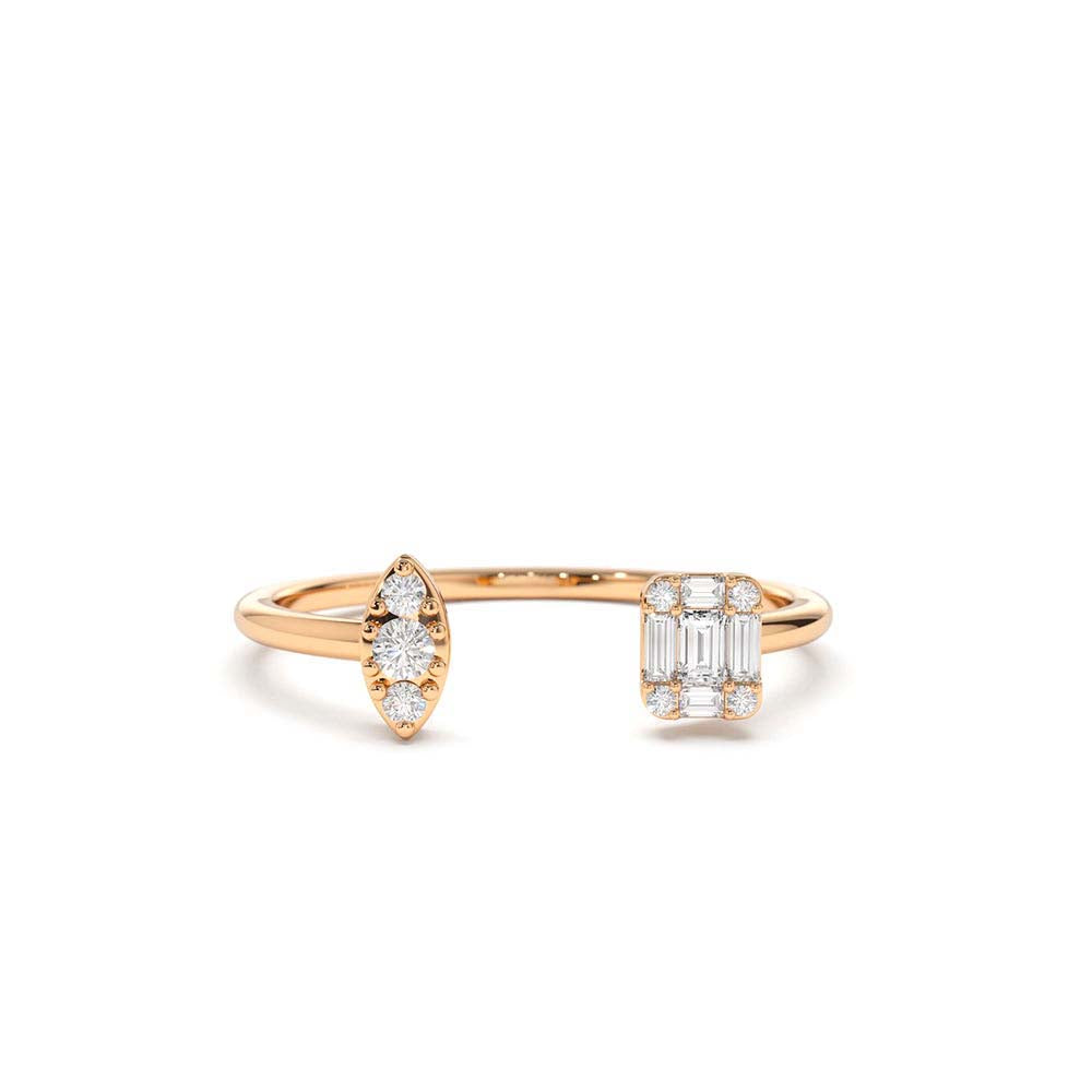 14K Gold Diamond Baguette Cuff Ring - view 2