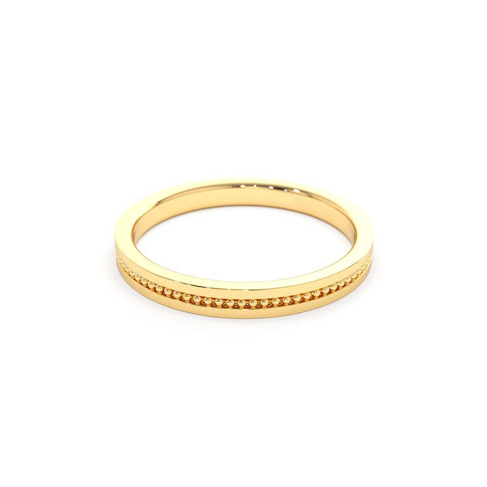 14K Beaded Stacking Gold Wedding Band - view 4