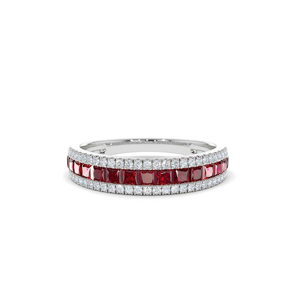 14K Half Eternity Square Ruby Anniversary Ring - view 2
