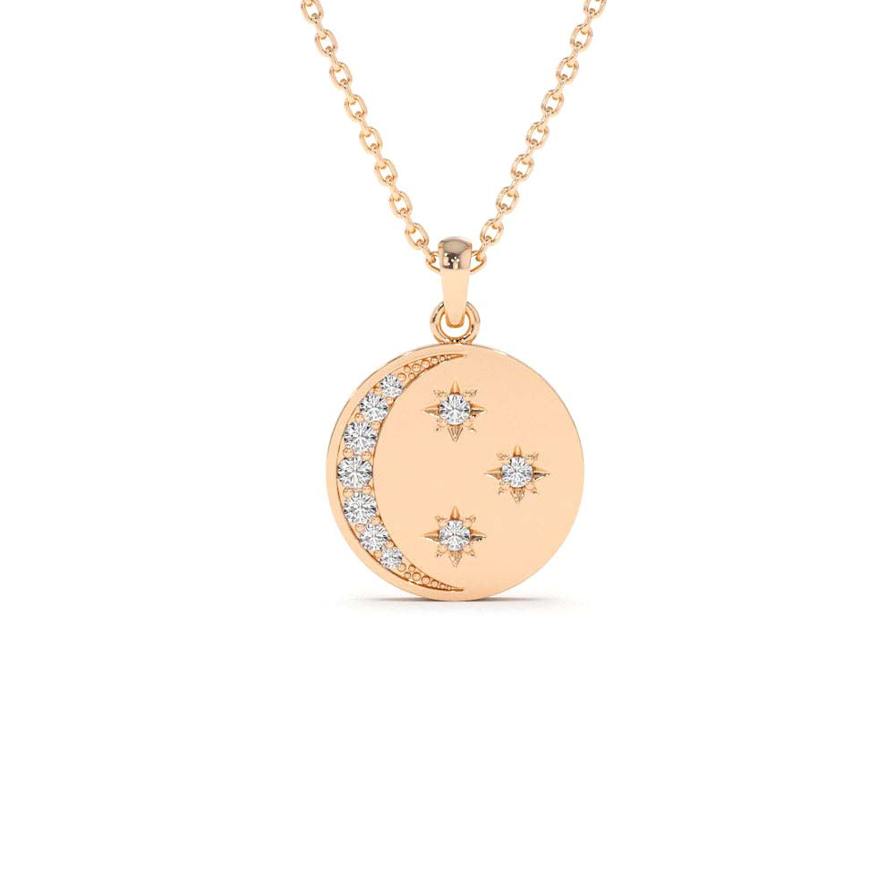 14K Diamond Moon and Crescent Pendant - view 3
