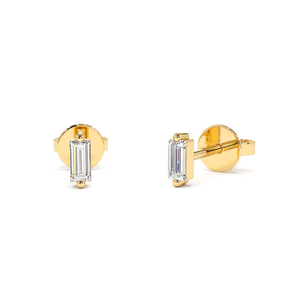 14K Mini Baguette Diamond Studs by Orlina Fine