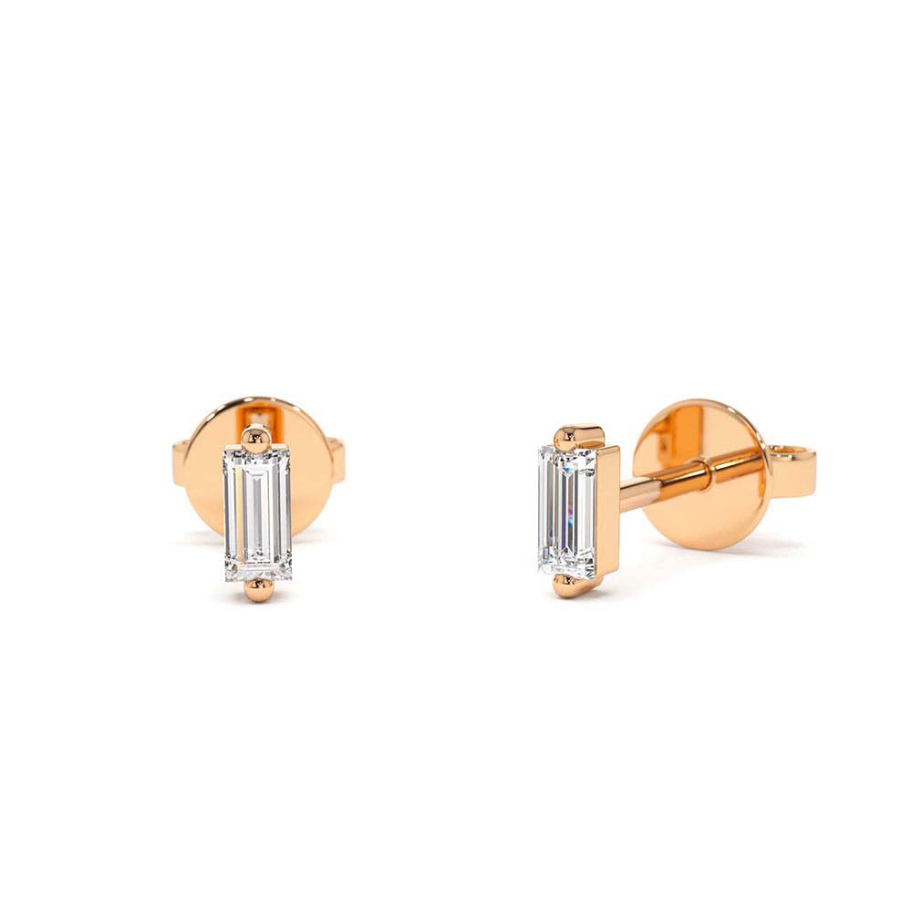 14K Mini Baguette Diamond Studs - view 2
