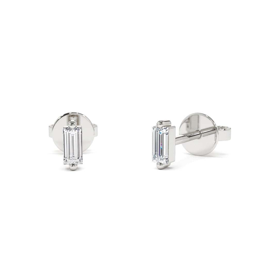 14K Mini Baguette Diamond Studs - view 3