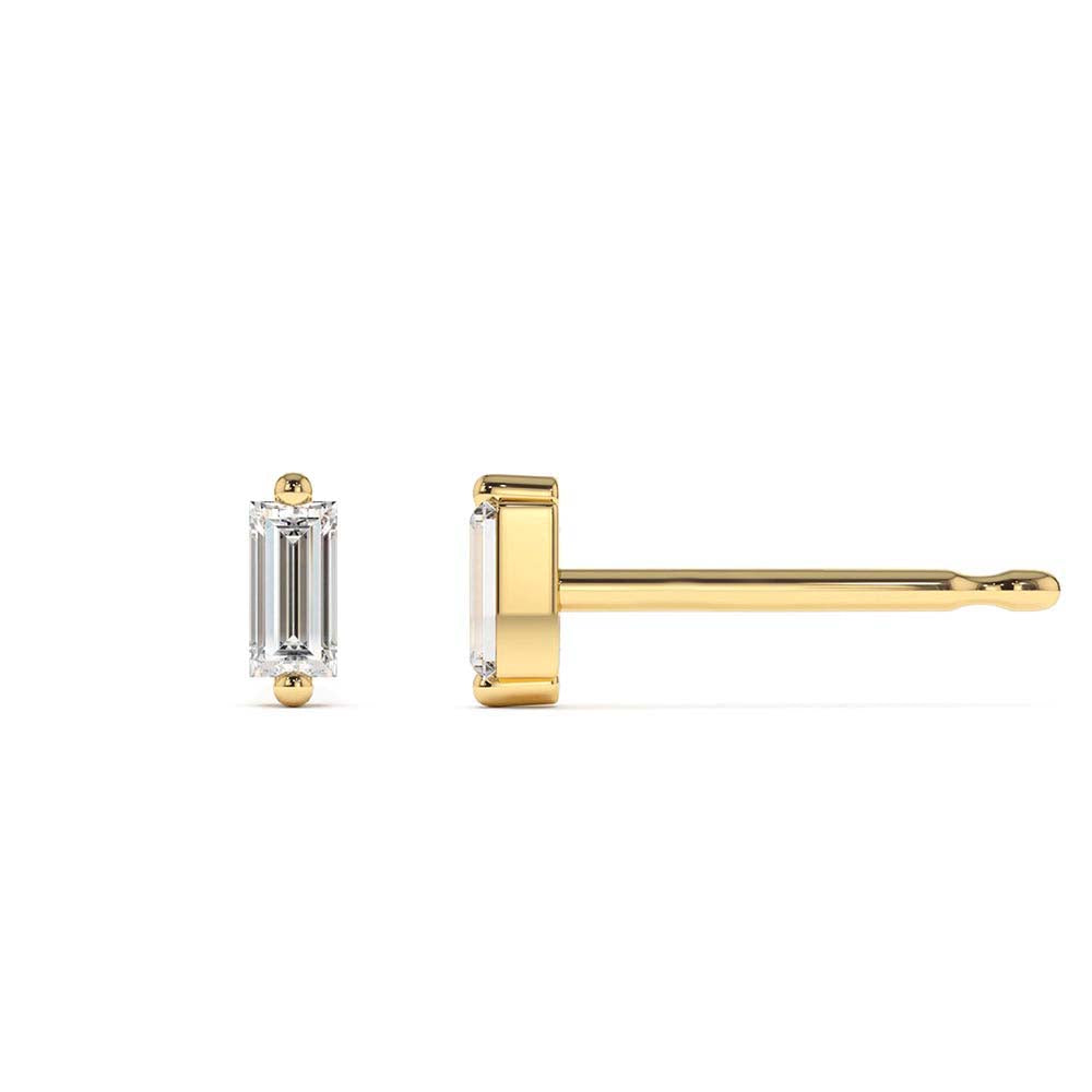 14K Mini Baguette Diamond Studs - view 4