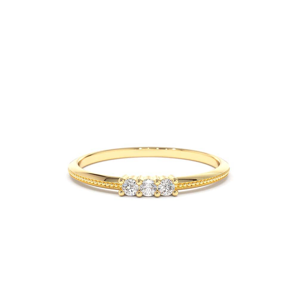 14K 3 Stone Beaded Diamond Ring by Orlina Fine