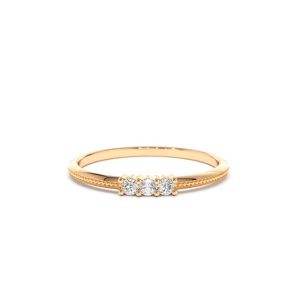 14K 3 Stone Beaded Diamond Ring - view 2