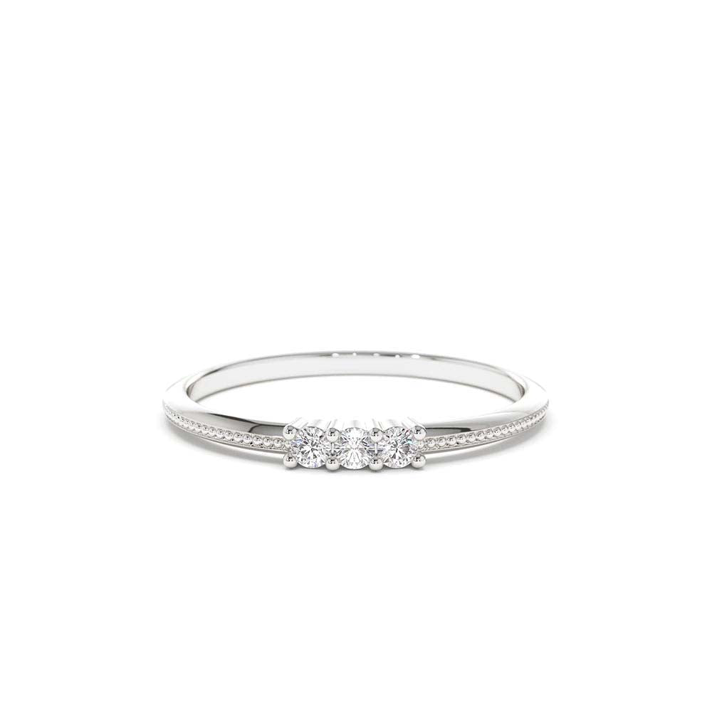 14K 3 Stone Beaded Diamond Ring - view 3
