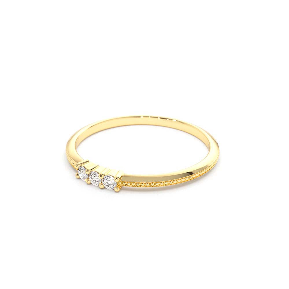 14K 3 Stone Beaded Diamond Ring - view 4