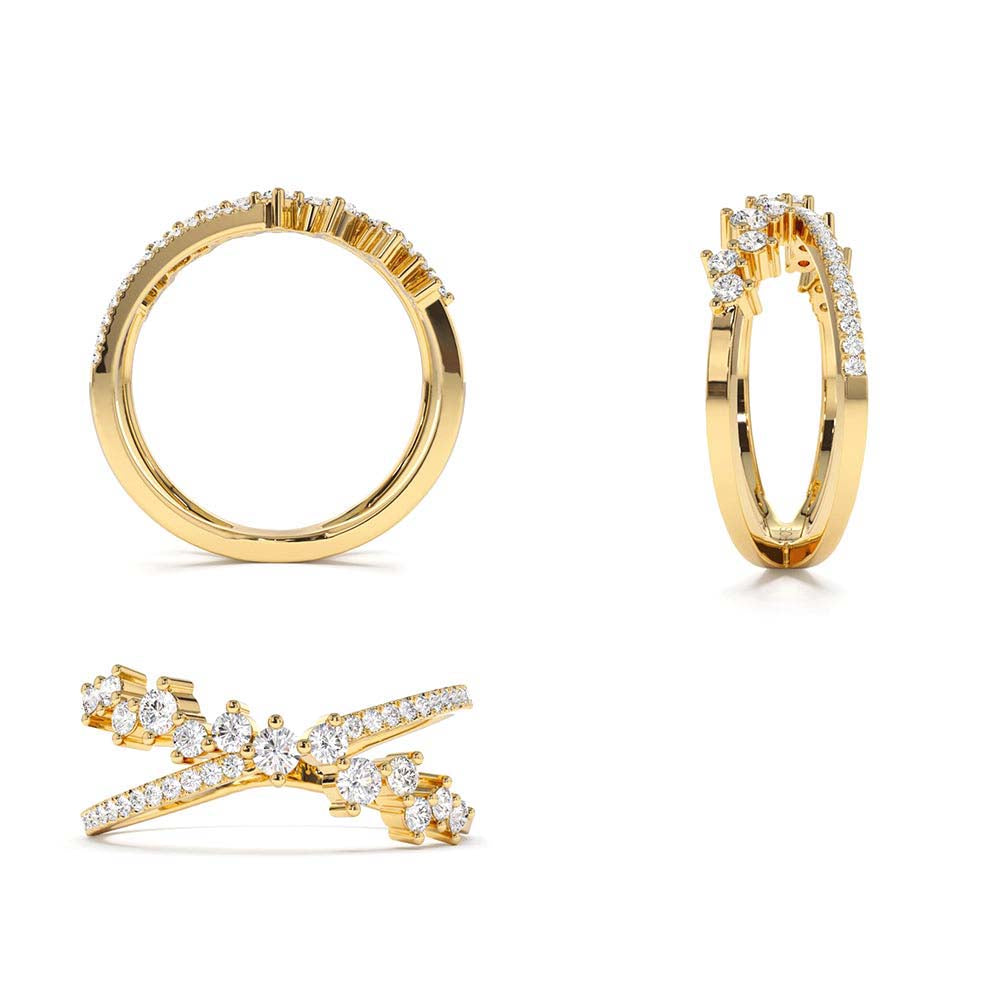 14K Gold Criss Cross Diamond Cluster Ring - view 5