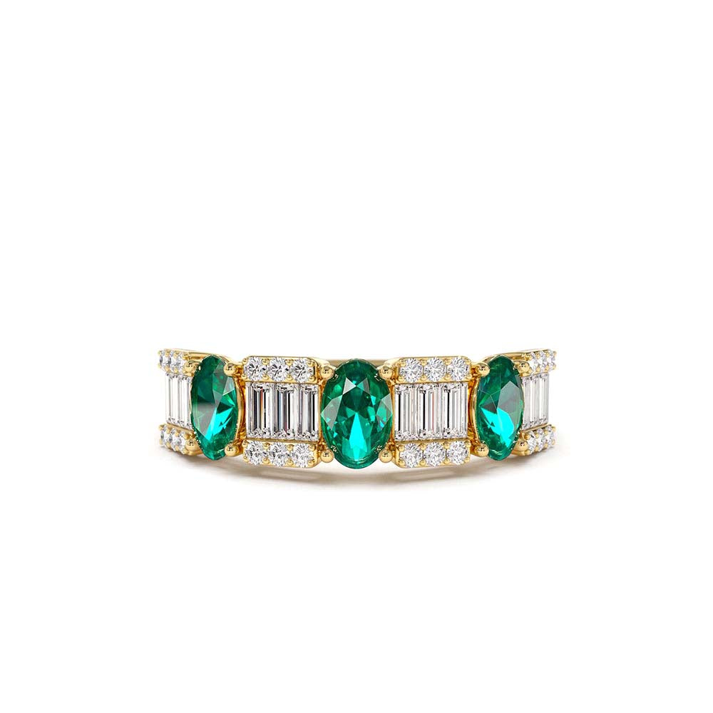 14K Baguette & Round Diamond with Genuine Emerald Ring by Orlina Fine