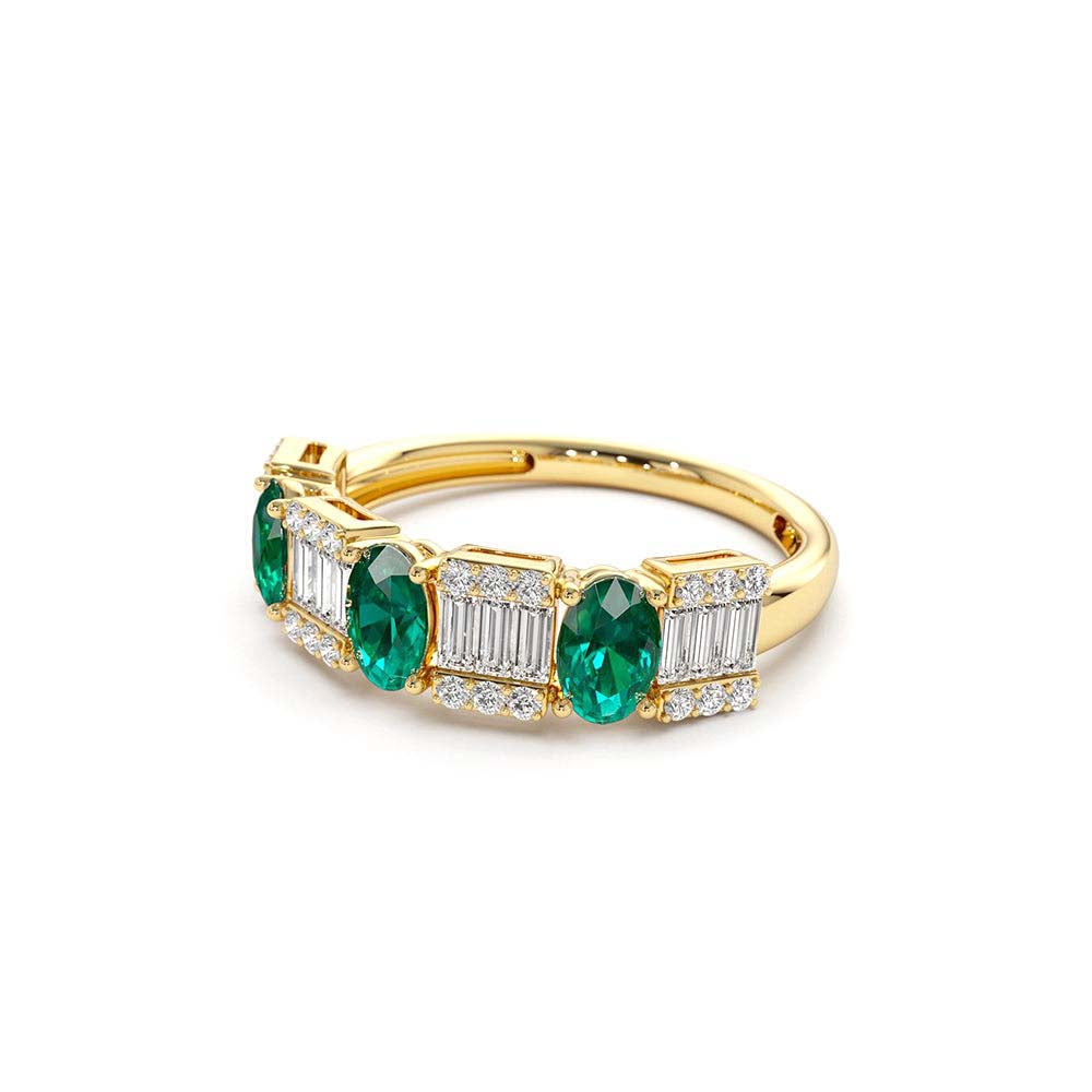14K Baguette & Round Diamond with Genuine Emerald Ring - view 4