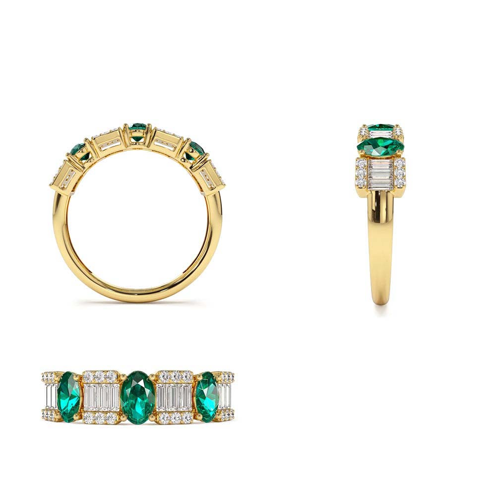 14K Baguette & Round Diamond with Genuine Emerald Ring - view 5