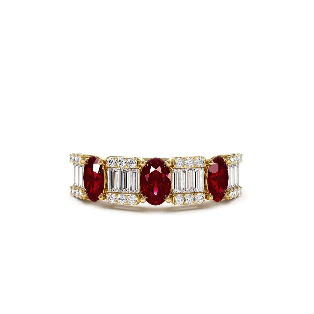 14K Baguette & Round Diamond with Genuine Ruby Ring by Orlina Fine