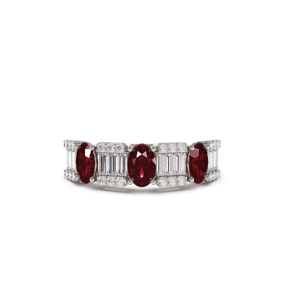 14K Baguette & Round Diamond with Genuine Ruby Ring - view 2