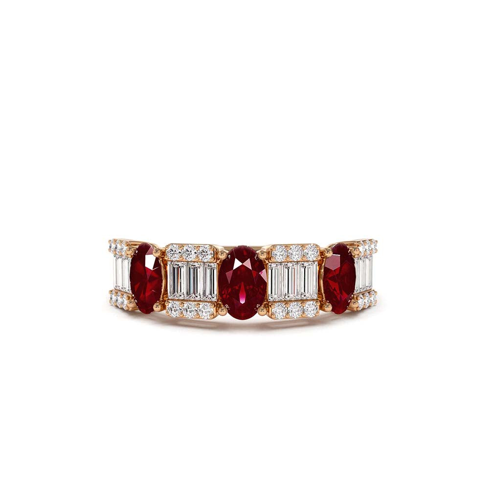 14K Baguette & Round Diamond with Genuine Ruby Ring - view 3