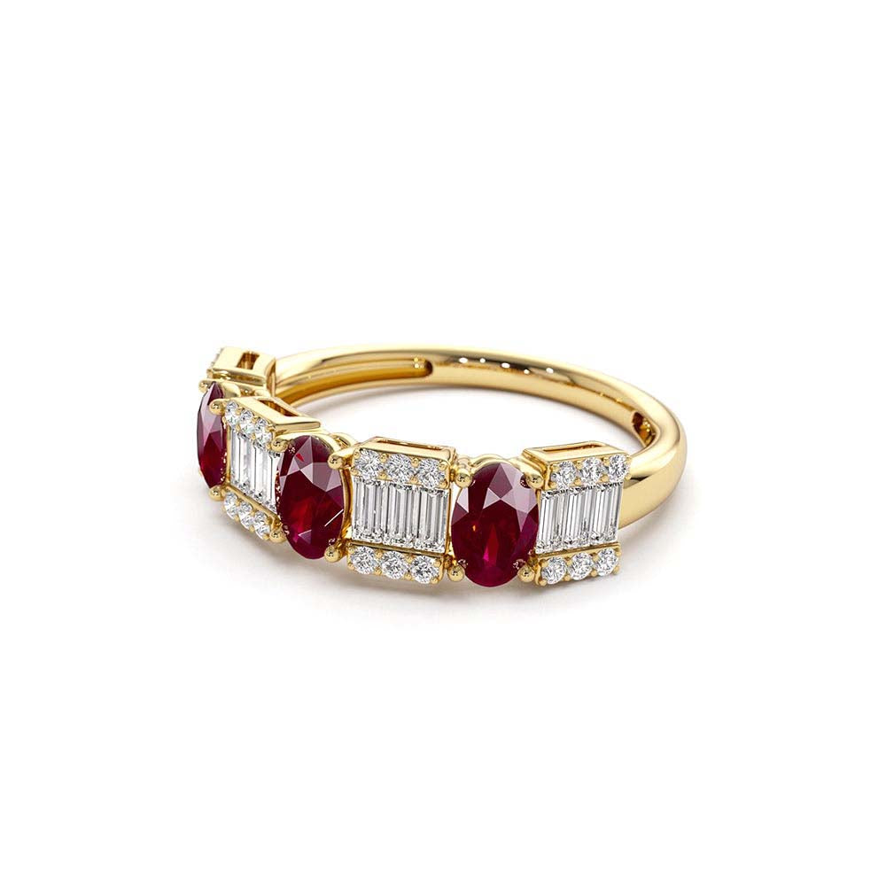 14K Baguette & Round Diamond with Genuine Ruby Ring - view 4